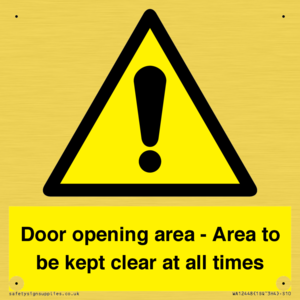 Door opening area - Area to be kept clear at all times